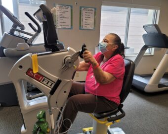 Pulmonary rehabilitation patient utilizing an exercise bike