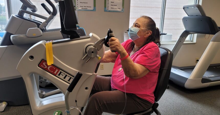 Pulmonary rehabilitation patient utilizing an exercise bike